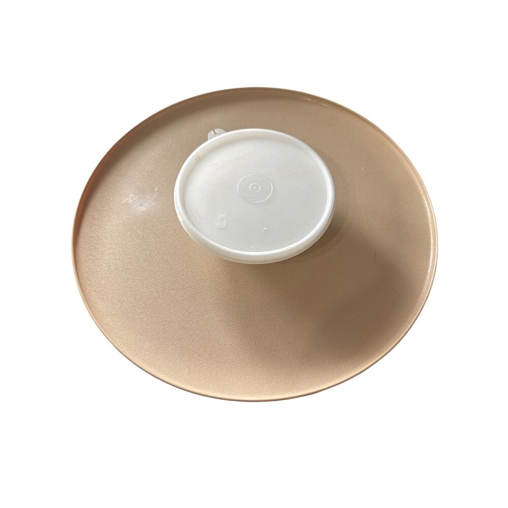 Vintage Tupperware Beige Round Serving Platter With Dip Bowl & Lid 492-2 USA